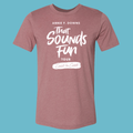 2022 That Sounds Fun tour heather mauve tee on a blue background Annie Downs