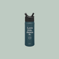Love you mean it mini BFF teal water bottle on a green background Annie Downs